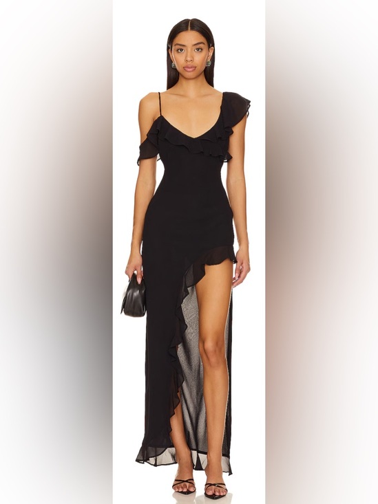 Runaway The Label Dresses & Skirts - Runaway The Label Vacanza Maxi Dress Black Asymmetrical Ruffle Slip NWT